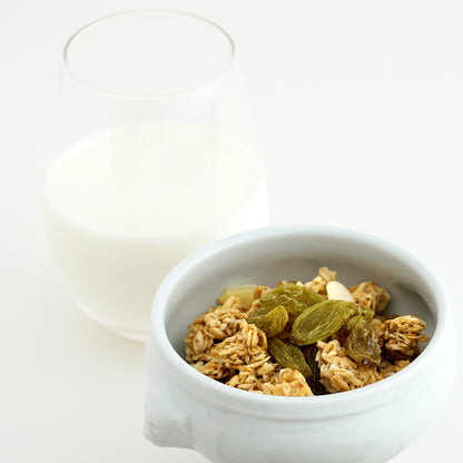 牛乳とシリアルにトッピングされたグリーンレーズン